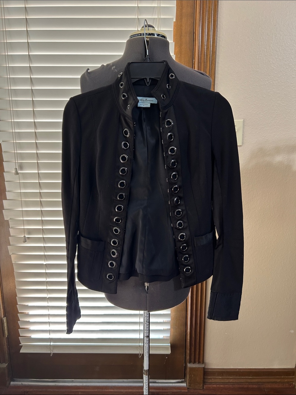 Guess by Marciano Black Military-Style Blazer with Grommet Detail